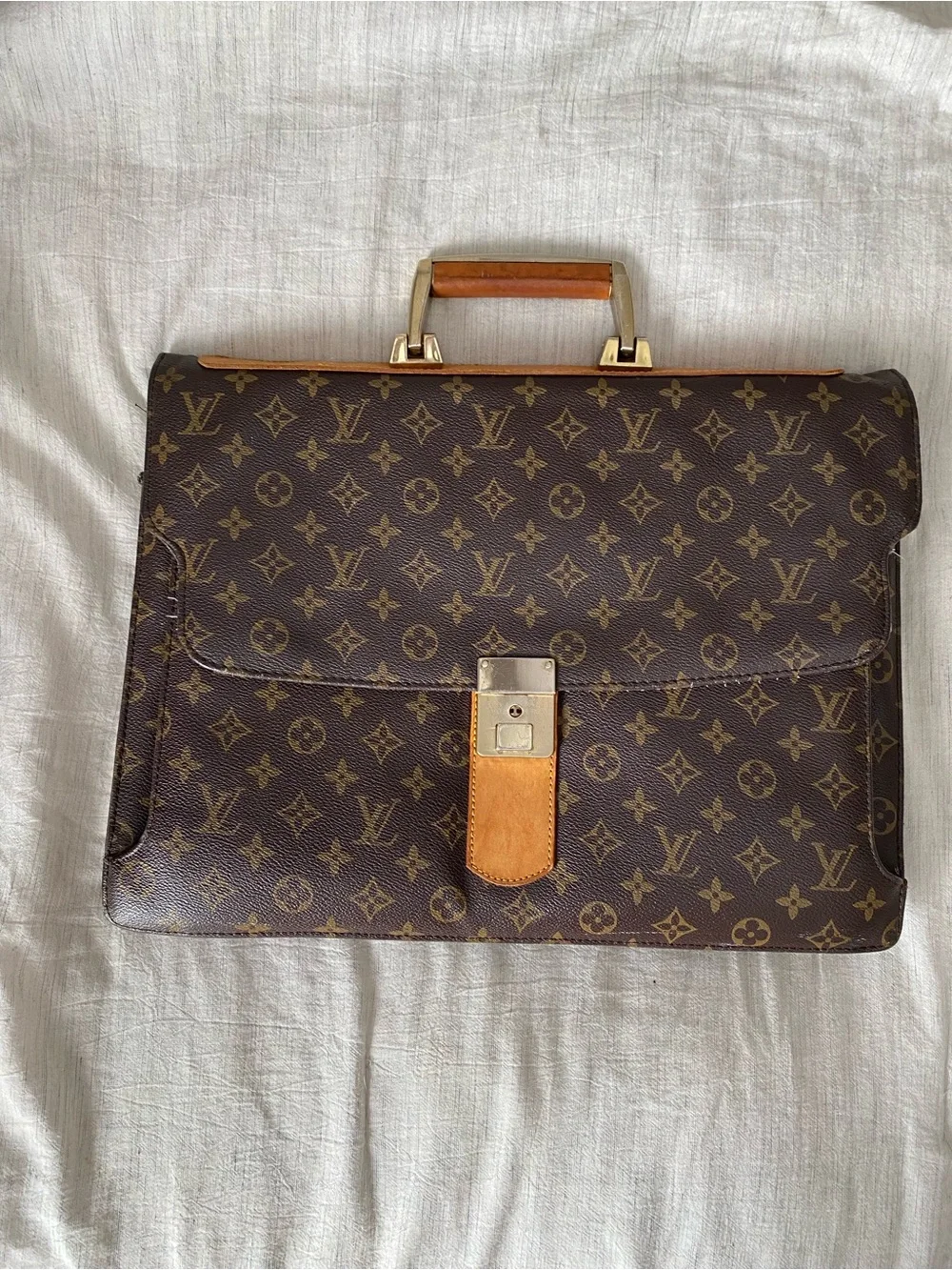 Louis Vuitton Monogram Canvas Briefcase with Tan Leather Accents